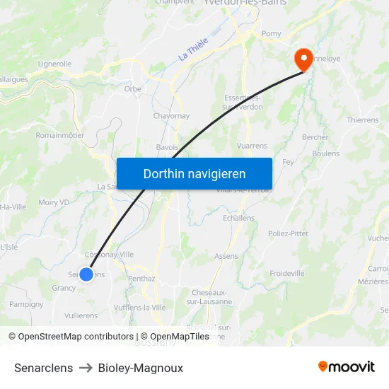 Senarclens to Bioley-Magnoux map
