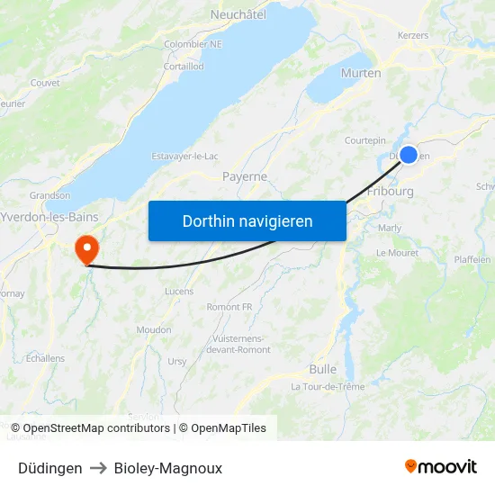 Düdingen to Bioley-Magnoux map