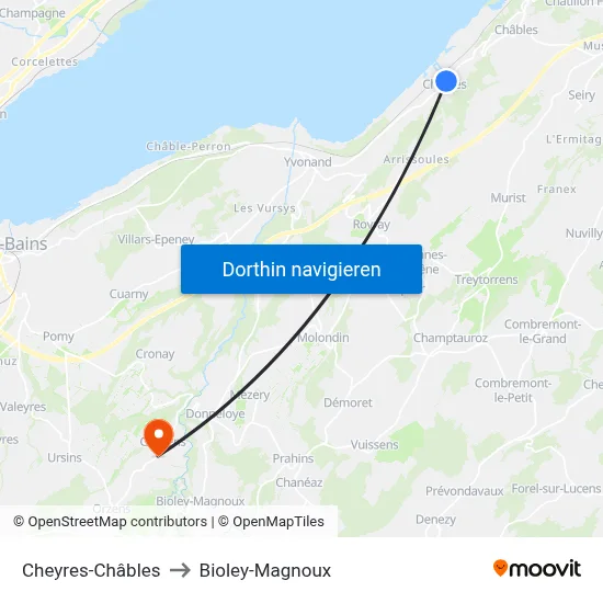 Cheyres-Châbles to Bioley-Magnoux map