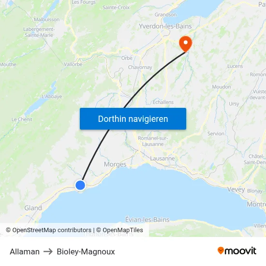 Allaman to Bioley-Magnoux map
