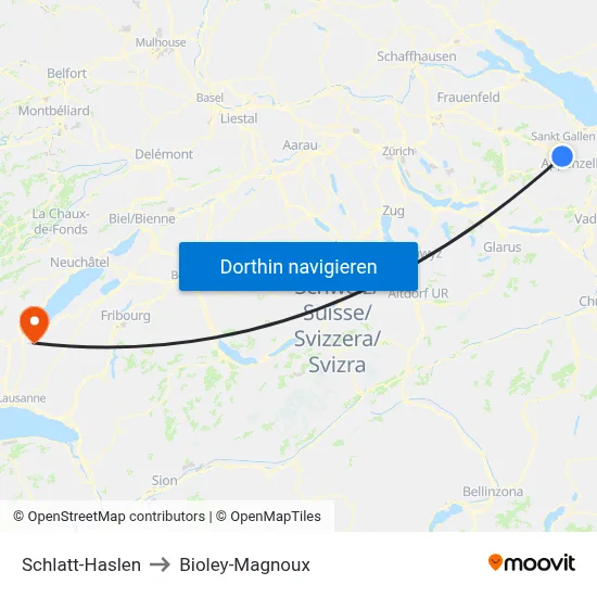 Schlatt-Haslen to Bioley-Magnoux map