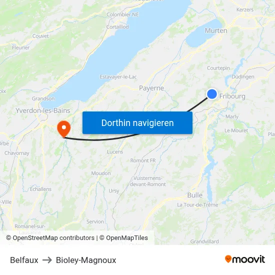 Belfaux to Bioley-Magnoux map