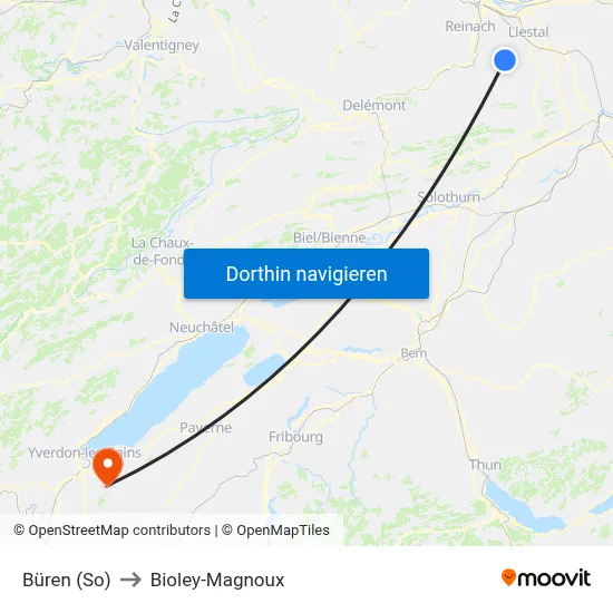 Büren (So) to Bioley-Magnoux map