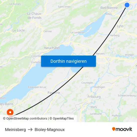 Meinisberg to Bioley-Magnoux map