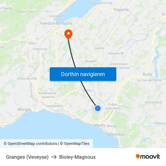Granges (Veveyse) to Bioley-Magnoux map