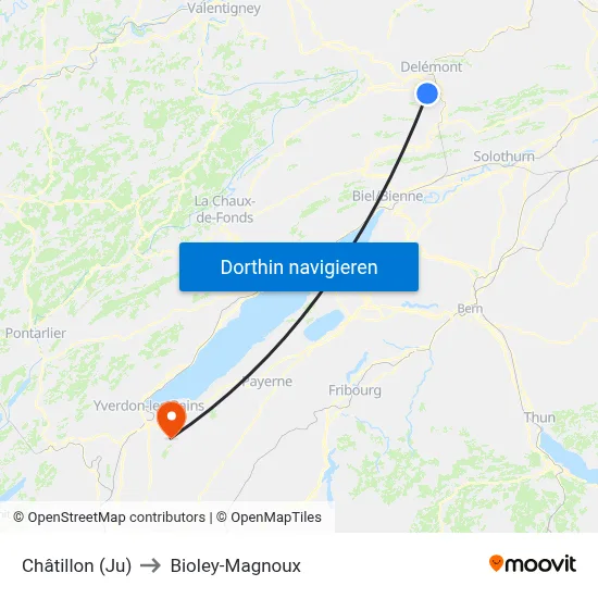 Châtillon (Ju) to Bioley-Magnoux map