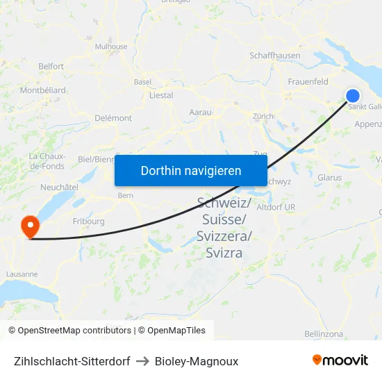 Zihlschlacht-Sitterdorf to Bioley-Magnoux map
