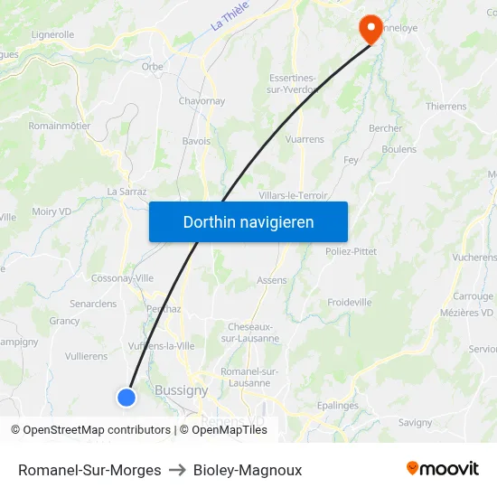 Romanel-Sur-Morges to Bioley-Magnoux map