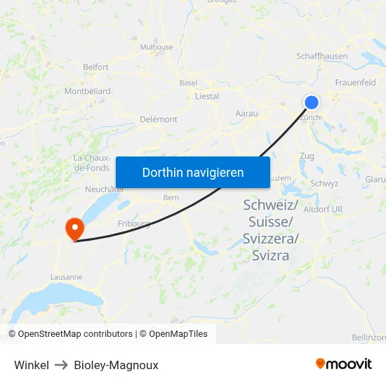 Winkel to Bioley-Magnoux map