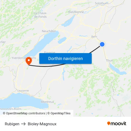 Rubigen to Bioley-Magnoux map