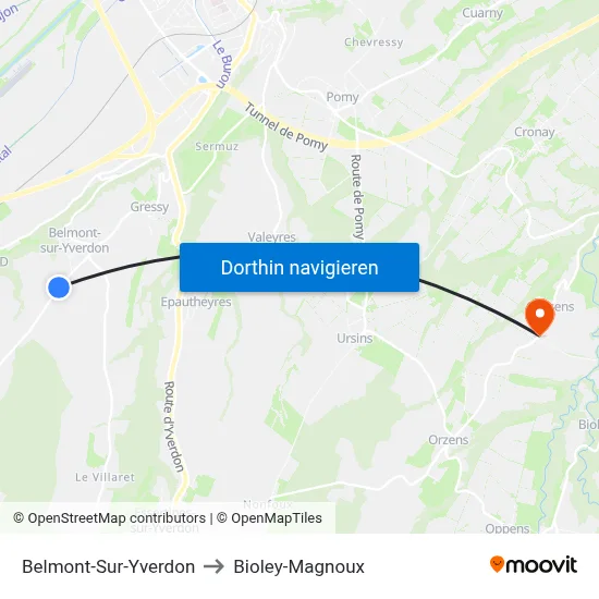 Belmont-Sur-Yverdon to Bioley-Magnoux map