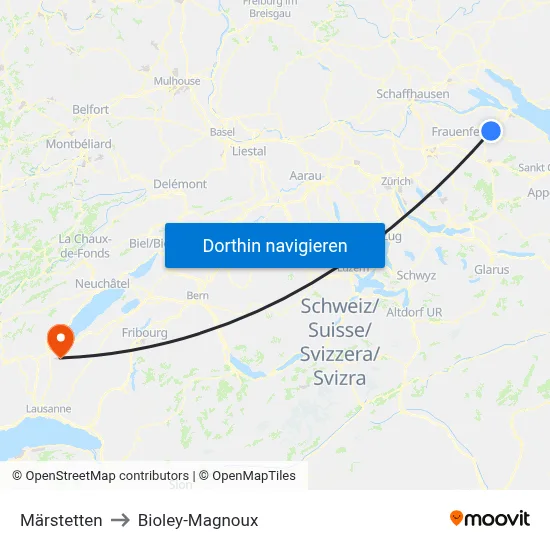 Märstetten to Bioley-Magnoux map