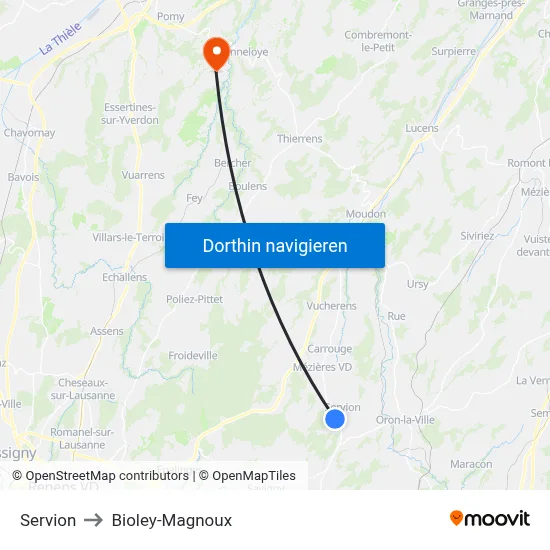 Servion to Bioley-Magnoux map