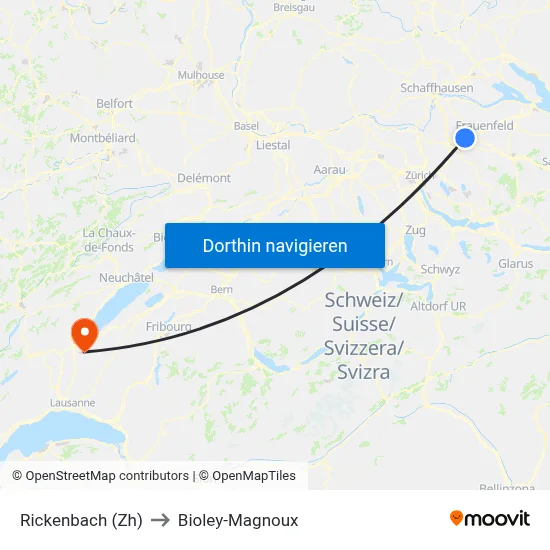 Rickenbach (Zh) to Bioley-Magnoux map