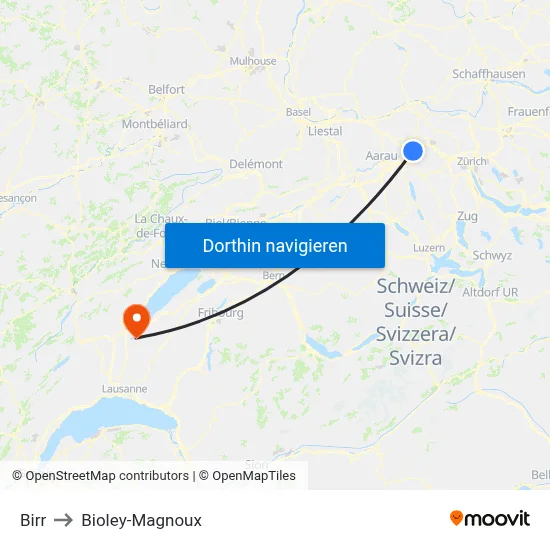 Birr to Bioley-Magnoux map