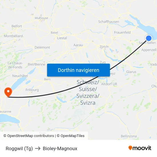 Roggwil (Tg) to Bioley-Magnoux map