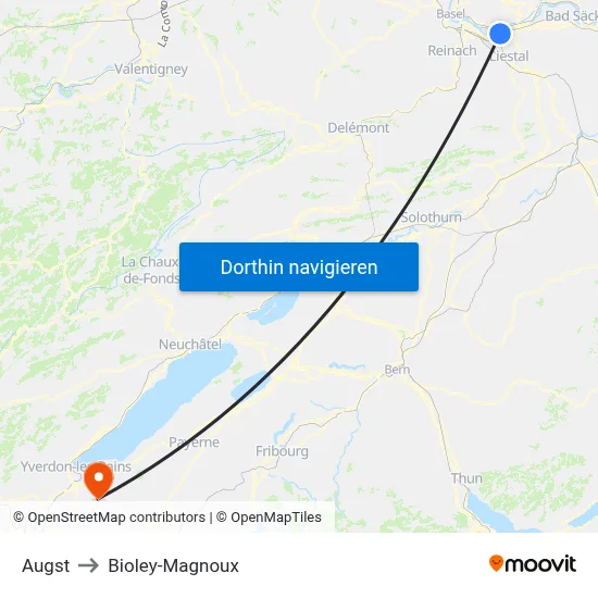 Augst to Bioley-Magnoux map