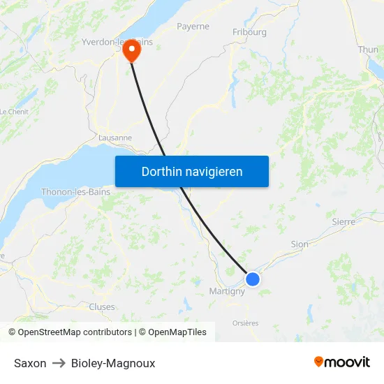 Saxon to Bioley-Magnoux map