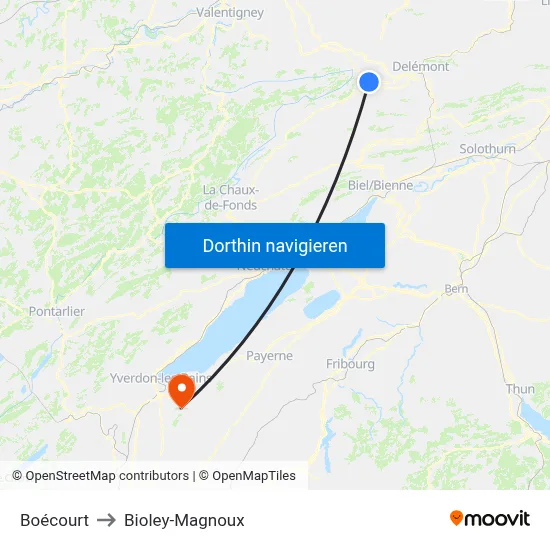 Boécourt to Bioley-Magnoux map