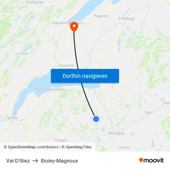Val-D'Illiez to Bioley-Magnoux map