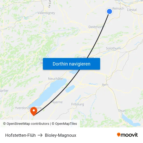 Hofstetten-Flüh to Bioley-Magnoux map