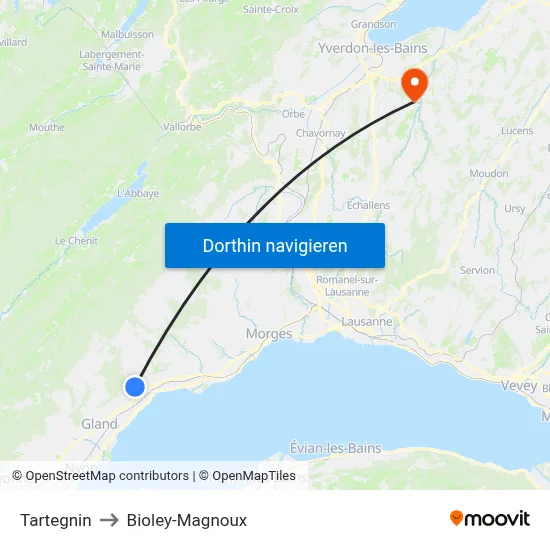 Tartegnin to Bioley-Magnoux map