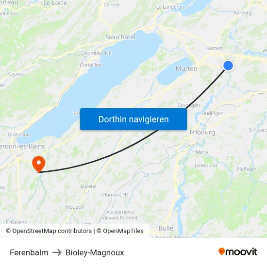 Ferenbalm to Bioley-Magnoux map