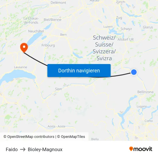 Faido to Bioley-Magnoux map