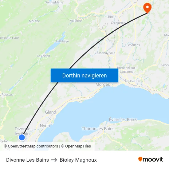 Divonne-Les-Bains to Bioley-Magnoux map