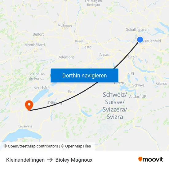 Kleinandelfingen to Bioley-Magnoux map