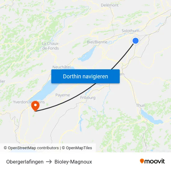 Obergerlafingen to Bioley-Magnoux map