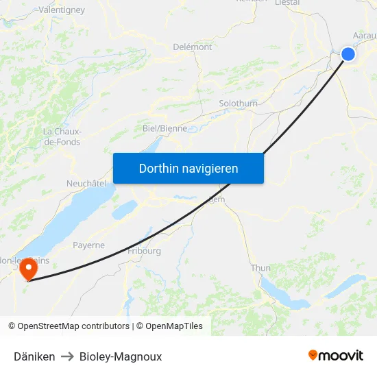 Däniken to Bioley-Magnoux map