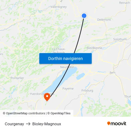 Courgenay to Bioley-Magnoux map