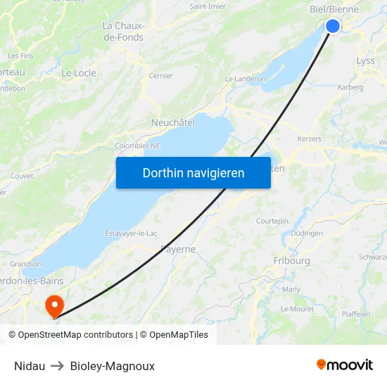 Nidau to Bioley-Magnoux map