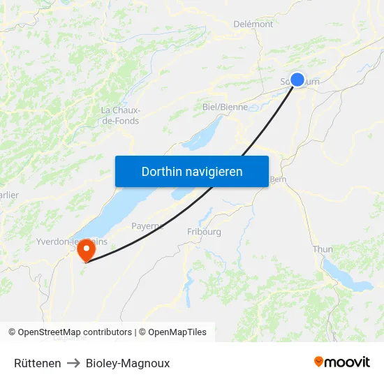 Rüttenen to Bioley-Magnoux map