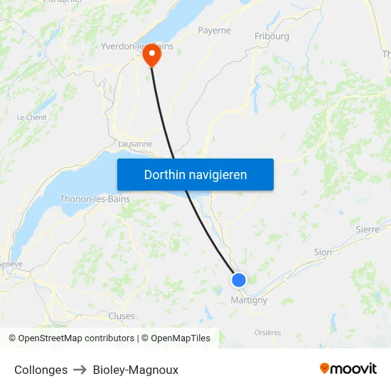 Collonges to Bioley-Magnoux map