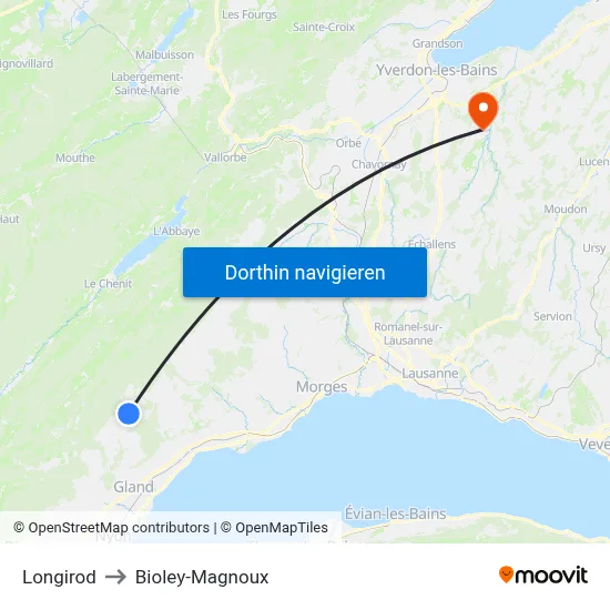Longirod to Bioley-Magnoux map
