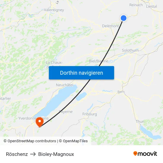 Röschenz to Bioley-Magnoux map