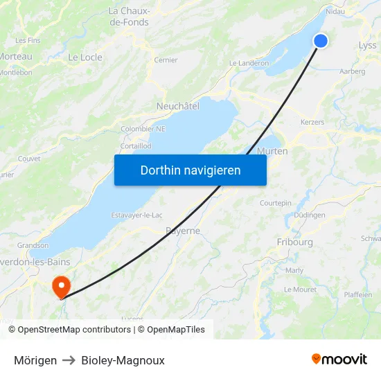 Mörigen to Bioley-Magnoux map