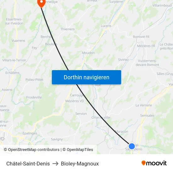 Châtel-Saint-Denis to Bioley-Magnoux map