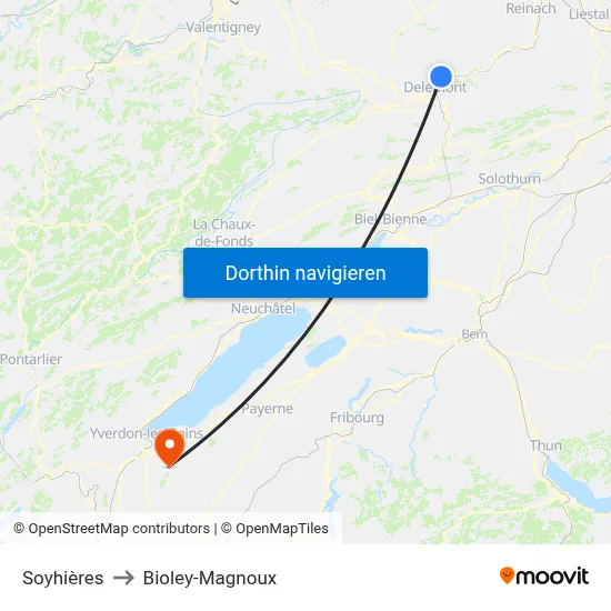 Soyhières to Bioley-Magnoux map