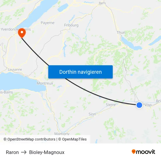Raron to Bioley-Magnoux map