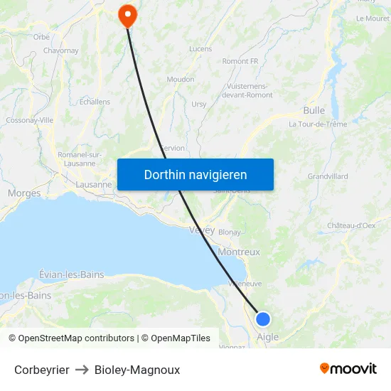 Corbeyrier to Bioley-Magnoux map