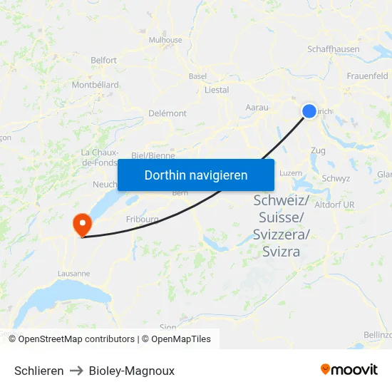 Schlieren to Bioley-Magnoux map