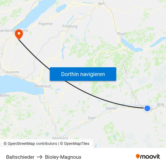 Baltschieder to Bioley-Magnoux map