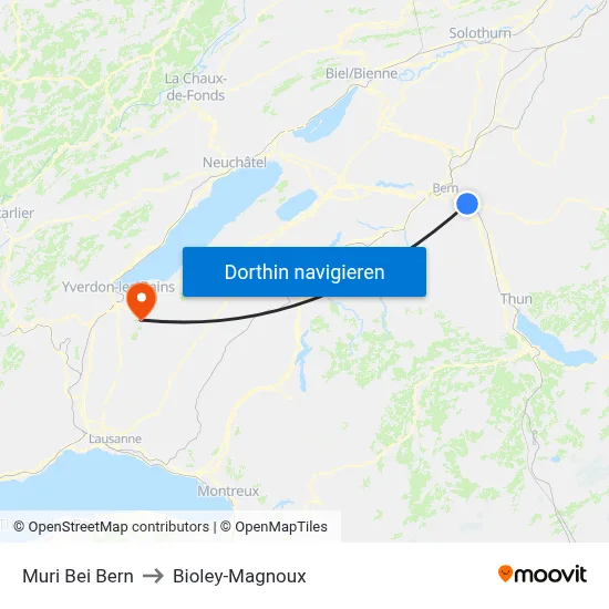 Muri Bei Bern to Bioley-Magnoux map