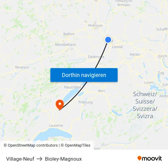 Village-Neuf to Bioley-Magnoux map