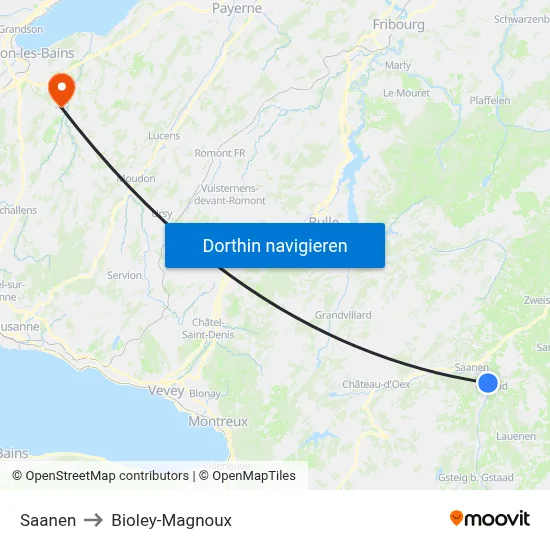 Saanen to Bioley-Magnoux map