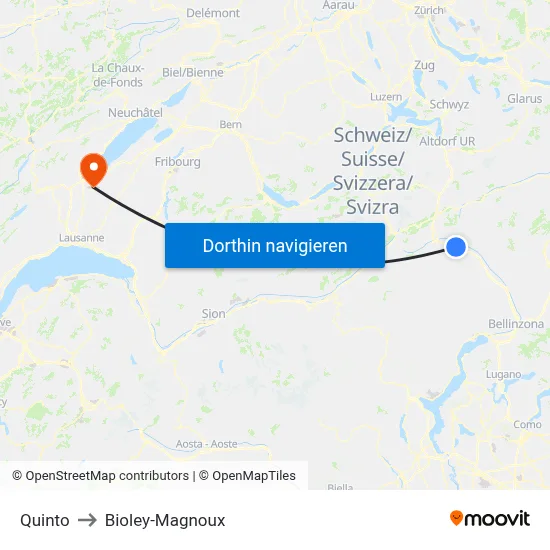 Quinto to Bioley-Magnoux map