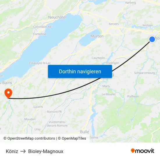 Köniz to Bioley-Magnoux map